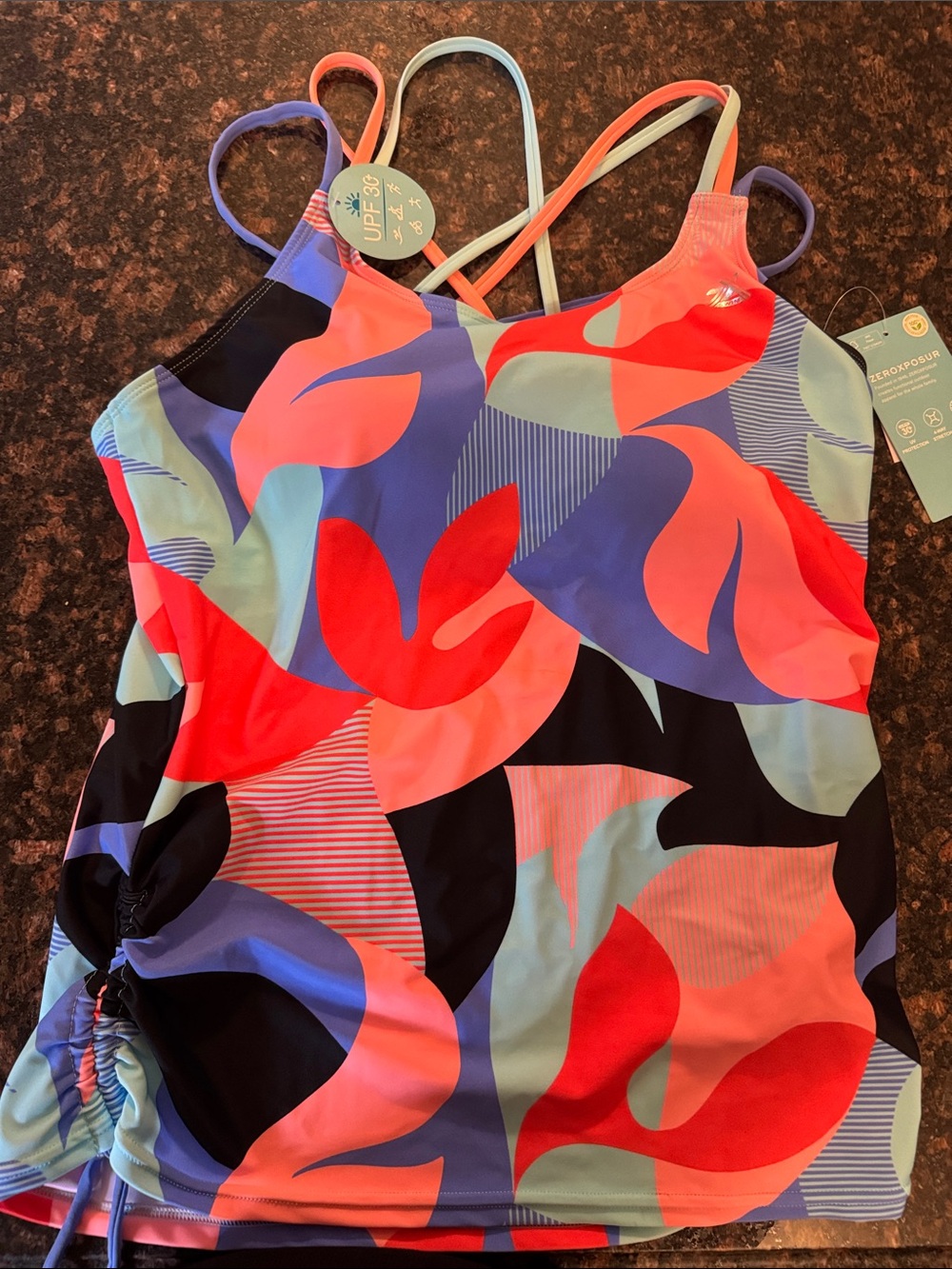 Wonen’s UPF 50+ Floral Tankini Top Only in Coral & Blue - Unbranded